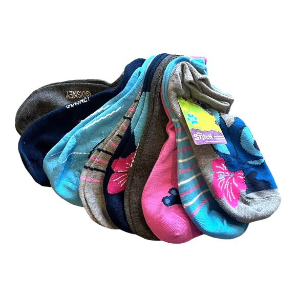 NEW 9 Pair Disney Stitch Ankle Socks 18pc Set Shoe Size 4-10 Blue Gray Pink New - Picture 5 of 5
